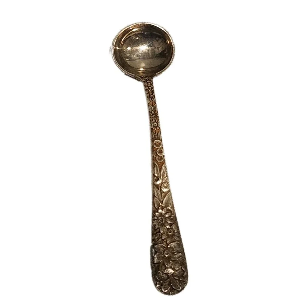 S. Kirk & Son Sterling Silver Floral Repousse Etched Jelly Jar & Original Spoon